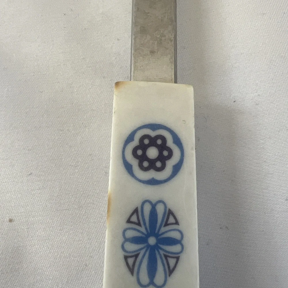 Vtg‎ Ace USA Stainless Large Serving Spoon Geometric Flower White Blue Purple